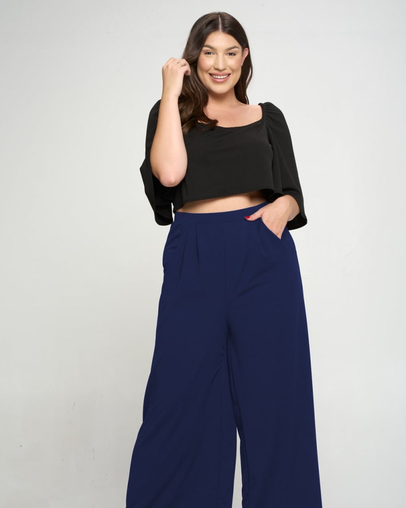 Plus size navy blue wide leg pants on sale